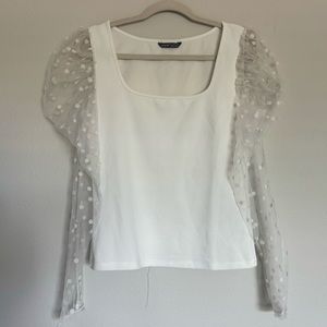 White Sheer Polka Dot Sleeve Blouse Top Women’s Large
